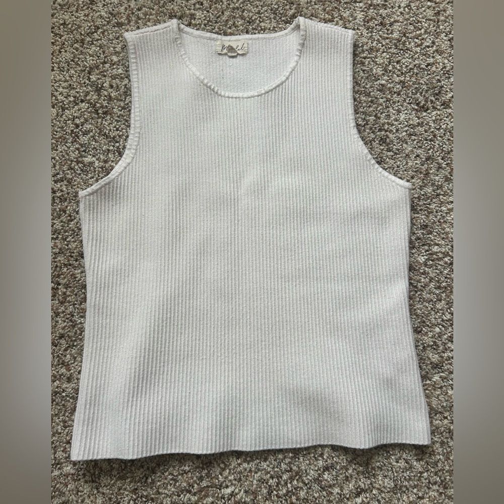 Marled Women’s White Ribbed Rayon/Nylon Tank Top Size Large